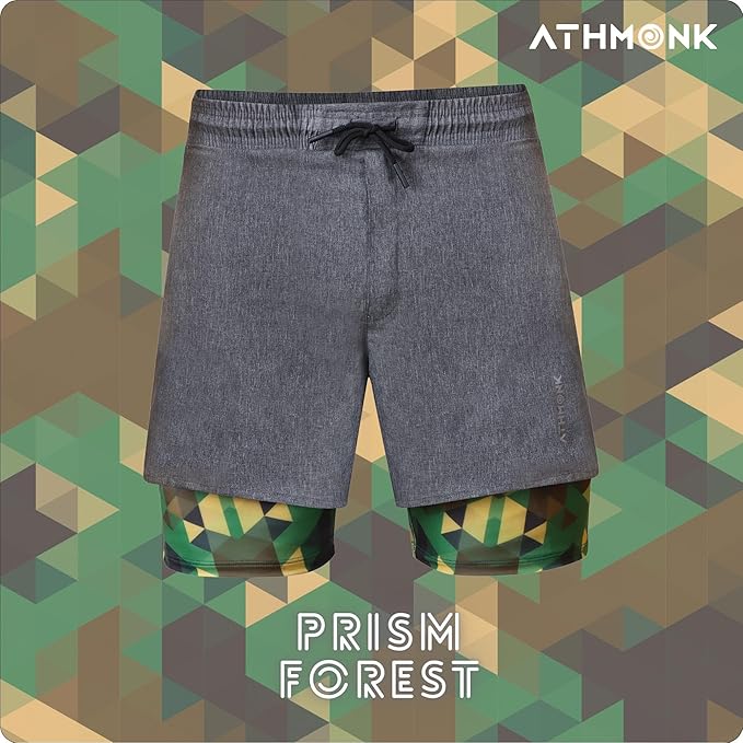 Athmonk Rapid-Dry 2-in-1 Running Shorts with Printed Lining